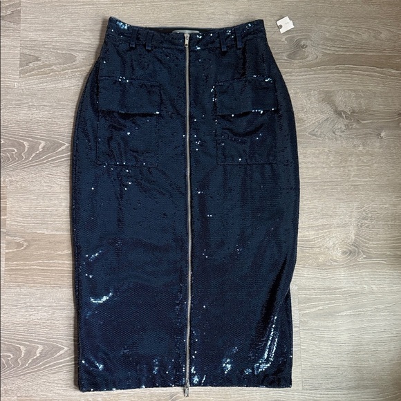 NEW Anthropologie Maeve Sequin Utility Midi Skirt 4 - Picture 2 of 9